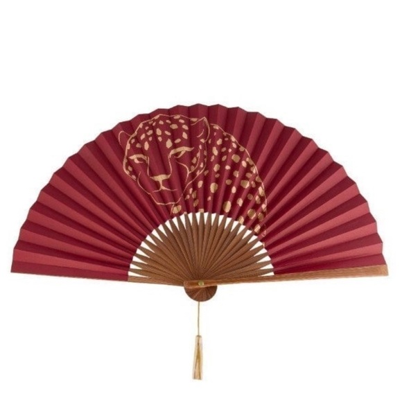 New Cartier Panthère Accordion Fan Art Gold Decorative Accents & Jade Handle - Picture 1 of 11